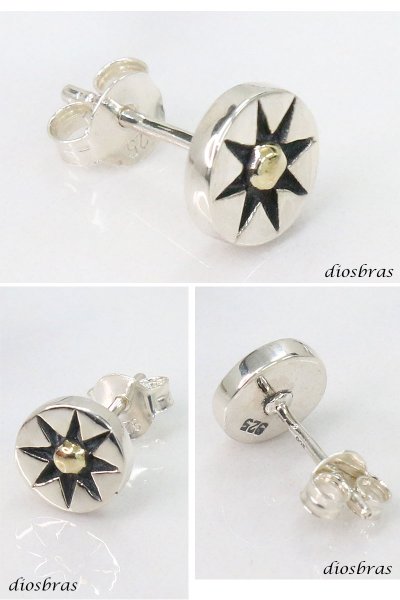 画像2: メンズピアス シルバーアクセサリー シルバーピアス バラ売り 片耳のみ 太陽神 シルバー925 サンマーク  ネイティブアメリカン インディアン ゴールド (2)