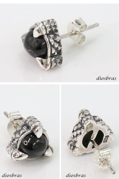 画像2: ピアス ブラックスター ドラゴン 竜 龍 クロウ爪 ゴシック 本物シルバー925 片方 片耳 パワーストーン 片方販売 メンズ レディース メール便なら送料無料 (2)