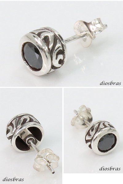 画像2: ピアス ブラックジルコニア ワンポイント シルバー925 シルバーピアス アラベスク レディース メンズ アクセサリー クロス フレア (2)
