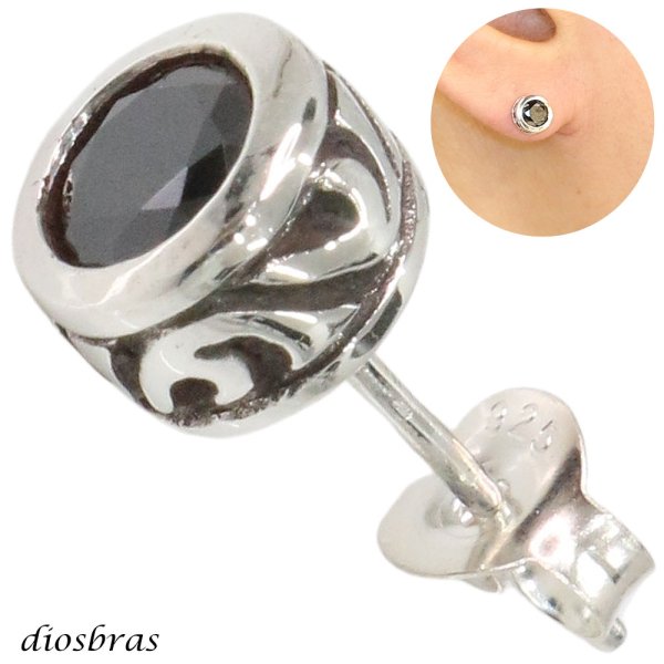 画像1: ピアス ブラックジルコニア ワンポイント シルバー925 シルバーピアス アラベスク レディース メンズ アクセサリー クロス フレア (1)