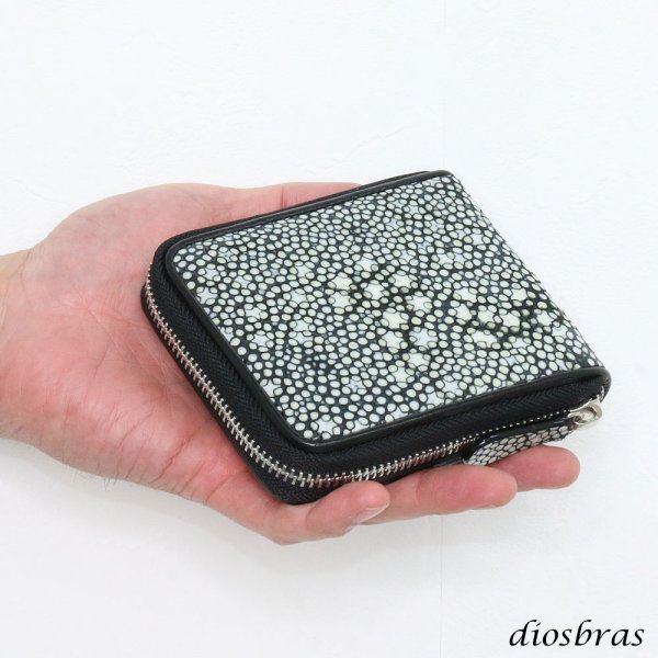 画像2: 財布 ラウンドファスナー スティングレイ メンズ レディース 本革 スティングレー スター エイ革 梅花皮 かいらぎ イバラエイ ウォレット ガルーシャ ラウンド ジッパー スタースティングレー レザーウォレット  バイカー ショート 二つ折り財布 牛革 ハンドメイド (2)