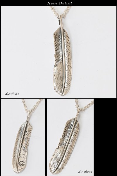 画像2: シルバー925素材 フェザー トップ フェザーネックレス ハンドメイドネックレス インディアンジュエリー ネイティブ シルバー925ペンダント フェザー イーグル  パーツ ネックレス メンズ レディース 深堀り仕上げ  メール便なら送料無料 (2)