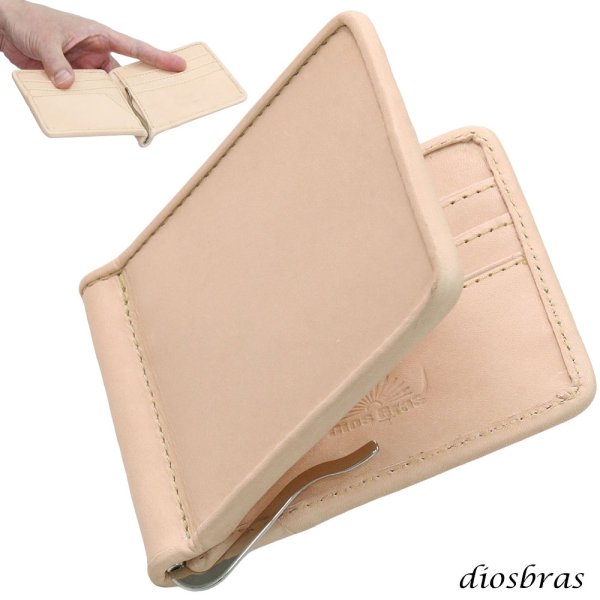 画像1: メンズ二つ折り マネークリップウォレット レザーウォレット 本革 サドルレザー 牛革 シンプル スリム  カードケース 小銭入れなし 短財布  革財布 皮財布 ショートウォレット 本物 天然 紳士財布 婦人財布 プレゼント サイフ 二つ折り財布 メンズ 財布 ナチュラル 黒 茶 (1)