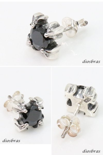 画像2: クロス 十字架 ブラックジルコニア 片方ピアス メンズ レディース ブリリアンカット 多角カッティング リングデザイン シルバー９２５ 極小クロス ジルコニア (2)