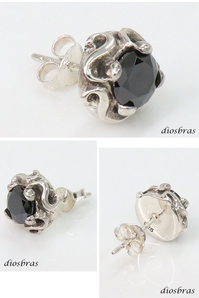 画像2: ピアス  ブラック ジルコニア ワンポイント シルバー925 シルバーピアス  アラベスク   レディース メンズ アクセサリー フレア (2)