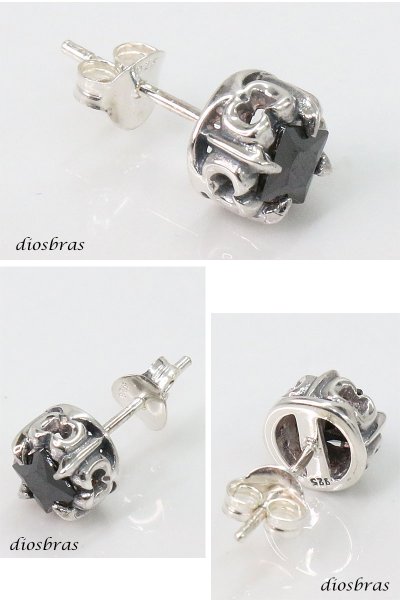 画像2: メンズピアス  シルバーアクセサリー  シルバーピアス ダガー シールド ブラック ジルコニア バラ売り 片耳のみ メンズ アクセサリー ピアス フレア リリー 百合 ユリの紋章 (2)