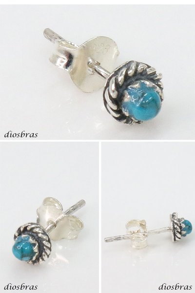画像2: ターコイズ ピアス  本物シルバー925 片方 トルコ石 ワンポイント インディアンジュエリー ネイティブアメリカン ナバホ パワーストーン ピアス片耳 片方販売ピアス メンズ レディース メール便なら送料無料 (2)