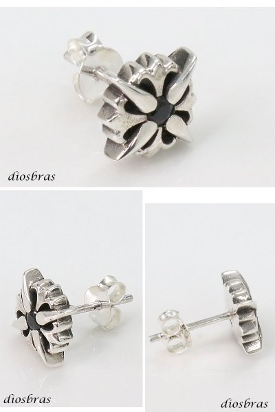 画像2: シルバー９２５ クロス 十字架 ブラック ジルコニア 太陽神 サンマーク 片方ピアス メンズ レディース ブリリアンカット 多角カッティング 極小クロス (2)