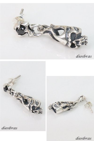 画像2: ピアス スカル ジルコニア 王冠 クラウン ドロップ シルバー９２５ アクセサリー スカルヘッド  片方ピアス 片耳販売 メンズ レディース (2)