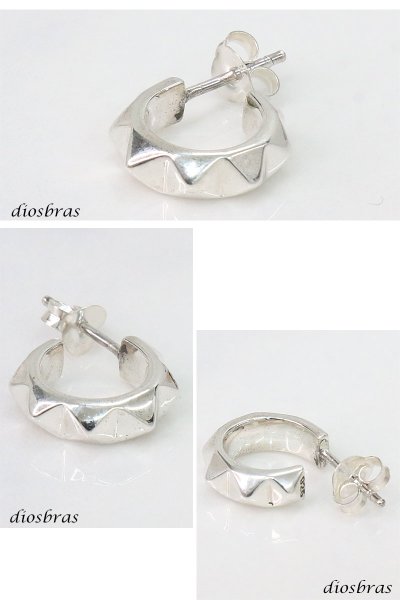 画像2: ピアス フープ スタッズ リング 本物シルバー925 片方 ピアス片耳 片方販売ピアス メンズ レディース ピラミッド スタッズ カット (2)