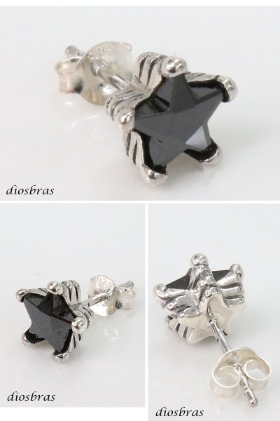 画像2: ピアス 星 スター ブラックジルコニア ピアス ワンポイントピアス シルバー925 片方 ピアス片耳 単品販売 メンズ レディース (2)