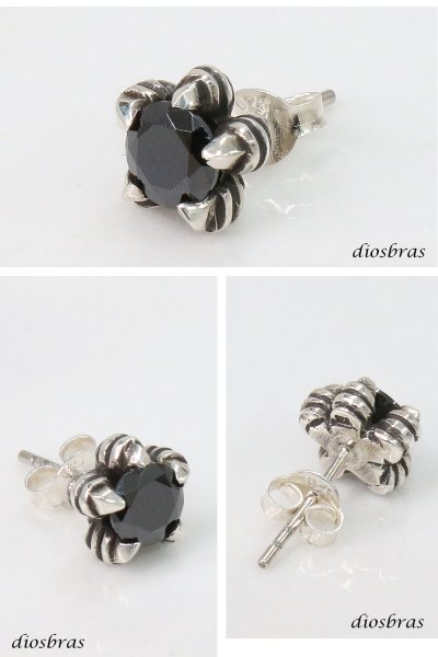 画像2: ピアス ブラックジルコニア ドラゴン 竜 龍 クロウ爪 ゴシック 本物シルバー925 片方 ピアス片耳 片方販売ピアス メンズ レディース メール便なら送料無料 (2)