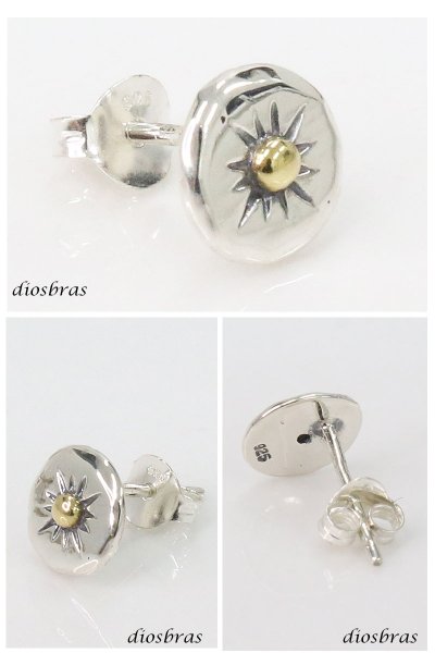 画像2: メンズピアス シルバーアクセサリー シルバーピアス バラ売り 片耳のみ 太陽神 シルバー９２５ サンマーク ネイティブアメリカン インディアン ゴールド (2)