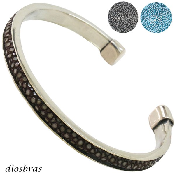 画像1: バングル  シルバーアクセサリー ガルーシャ 鏡面 スティングレイ エイ革 スティングレー シンプルデザイン  ブルー ブラック メンズ シルバーバングル ブレスレット メンズアクセサリー プレゼントに人気 送料無料 (1)