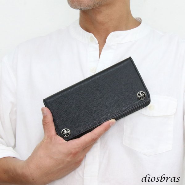画像3: 長財布 クロス トラッカーウォレット シルバー925製 コンチョ 十字架 レザーウォレット 革財布 本革 レザー シュリンクレザー かぶせ財布 ウォレット ハンドメイド 牛革 レディース おしゃれ スリム メンズ長財布  男性 女性 メンズ財布 ファスナー カード収納 大容量 (3)