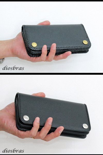 画像7: 長財布 クロス トラッカーウォレット シルバー925製 コンチョ 十字架 レザーウォレット 革財布 本革 レザー シュリンクレザー かぶせ財布 ウォレット ハンドメイド 牛革 レディース おしゃれ スリム メンズ長財布  男性 女性 メンズ財布 ファスナー カード収納 大容量 (7)