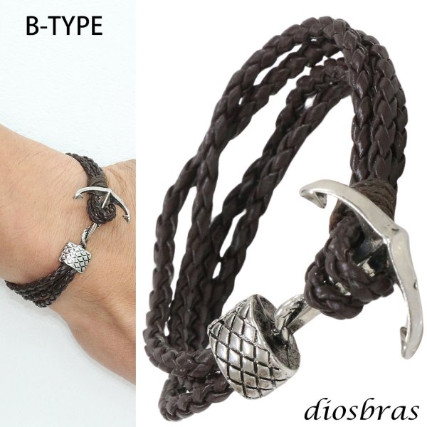 画像3: ブレスレット メンズ レザー ブレス 十字架 アンカー クロス プレート インフィニティ 無限  選べる♪全4種類 本革 革 バングル レザーブレスレット レザーブレス アメカジ系 サロン系 キレカジ系 に♪ ピューター製 メール便なら送料無料 (3)