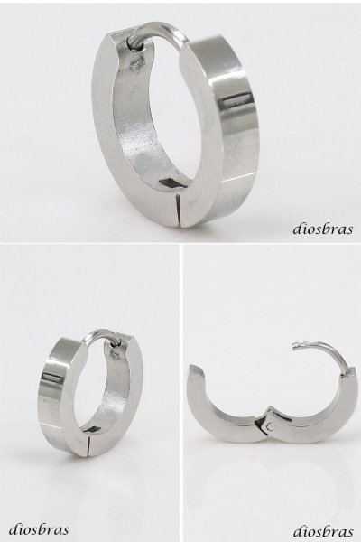 画像2: ステンレス フープピアス シルバー 金属アレルギー対応 メタル素材 プレーン シンプル 小さめ フープ ループ リング 輪っか ピアス メンズ アクセサリー レディース 中折れ式 13mm (2)