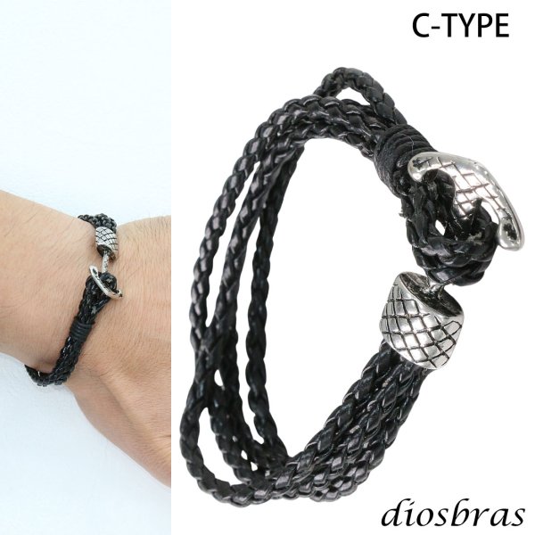 画像4: ブレスレット メンズ レザー ブレス 十字架 アンカー クロス プレート インフィニティ 無限  選べる♪全4種類 本革 革 バングル レザーブレスレット レザーブレス アメカジ系 サロン系 キレカジ系 に♪ ピューター製 メール便なら送料無料 (4)