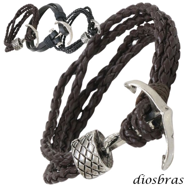 画像1: ブレスレット メンズ レザー ブレス 十字架 アンカー クロス プレート インフィニティ 無限  選べる♪全4種類 本革 革 バングル レザーブレスレット レザーブレス アメカジ系 サロン系 キレカジ系 に♪ ピューター製 メール便なら送料無料 (1)