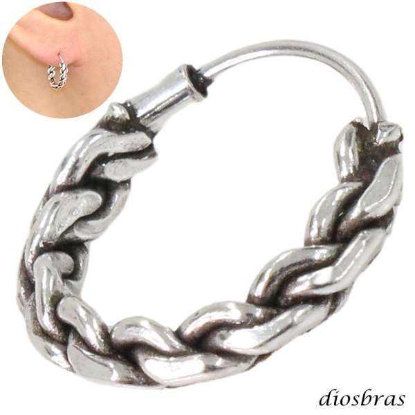 画像1: フープピアス リングピアス チェーン ピアス ユニセックスピアス  リングタイプ オピアス 単品売り 片方売り シルバー925ピアス メンズ レディース (1)