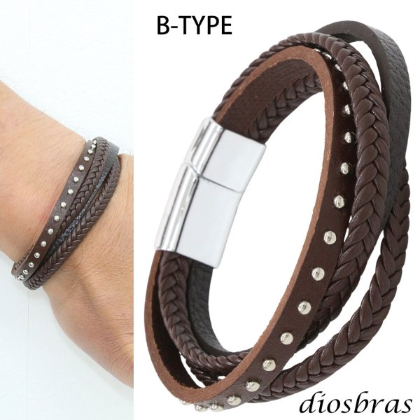 画像3: ブレスレット メンズ レザー ブレス スタッズ 3重 2重 2連ブレス クロス プレート インフィニティ 無限  選べる♪全5種類 本革 革 バングル レザーブレスレット レザーブレス アメカジ系 サロン系 キレカジ系 に♪ ピューター製 メール便なら送料無料 (3)