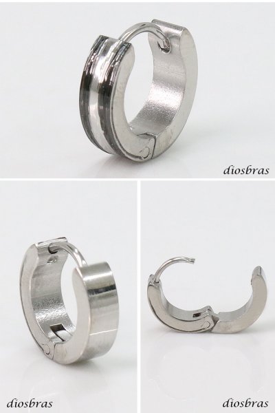 画像2: ステンレス フープピアス シルバー 金属アレルギー対応 メタル素材 プレーン シンプル 小さめ フープ ループ リング 輪っか ピアス メンズ アクセサリー レディース 中折れ式 13mm (2)