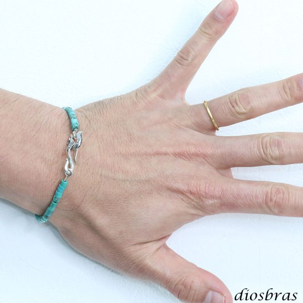 画像8: ターコイズ 馬蹄 ホースシュー フェザー ブレスレット ブレス メンズ ネイティブ  羽 ターコイズ オニキス シルバー925 チェーン さざれ石 メディスンホイール フェザー (8)