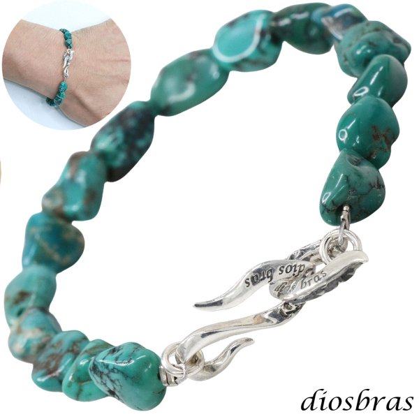 画像1: グリーン ターコイズ さざれ 馬蹄 ホースシュー フェザー ブレスレット ブレス メンズ ネイティブ  羽 ターコイズ オニキス シルバー925 チェーン さざれ石 メディスンホイール フェザー (1)