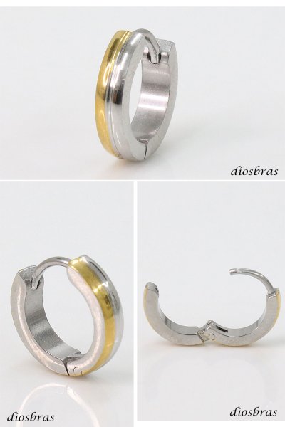 画像2: ステンレス フープピアス シルバー 金属アレルギー対応 メタル素材 シンプル 小さめ フープ ループ リング 輪っか ピアス ゴールド メンズ アクセサリー レディース 中折れ式 12.6mm (2)