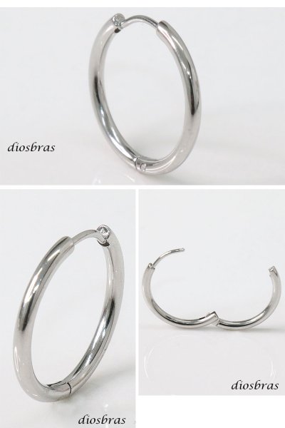 画像4: ステンレス フープピアス シルバー 銀 金属アレルギー対応 光沢 メタル素材 ゴールド 金 シンプル 小さめ フープ ループ リング 輪っか ピアス アクセサリー メンズ レディース 中折れ式 20mm  メール便なら送料無料 (4)