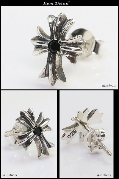 画像2: シルバー９２５ クロス 十字架 ブラック ジルコニア 片方ピアス メンズ レディース ブリリアンカット 多角カッティング シルバー９２５ 極小クロス ジルコニア (2)