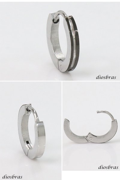 画像2: ステンレス フープピアス ブラック加工 シルバー 金属アレルギー対応 メタル素材 シンプル 小さめ フープ ループ リング 輪っか ピアス メンズ アクセサリー レディース 中折れ式 13mm (2)