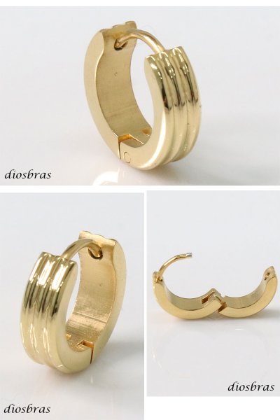 画像2: ステンレス フープピアス ゴールド ライン 金属アレルギー対応 メタル素材 シンプル 小さめ フープ ループ リング 輪っか ピアス ゴールド メンズ アクセサリー レディース 中折れ式 13mm (2)
