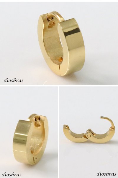 画像2: ステンレス フープピアス ゴールド ライン 金属アレルギー対応 メタル素材 シンプル 小さめ フープ ループ リング 輪っか ピアス ゴールド メンズ アクセサリー レディース 中折れ式 10mm (2)