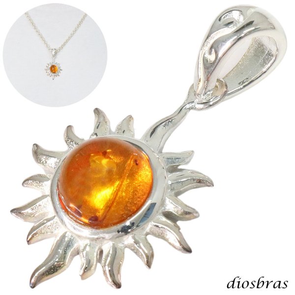 画像1: アンバー 琥珀 ペンダント太陽　サンマーク ドロップ ペンダント トップ 存在感のある琥珀ペンダント ナバホ パワーストーン インディアンジュエリー  シルバー925 フェザーネックレス ネックレス メンズ レディース  (1)