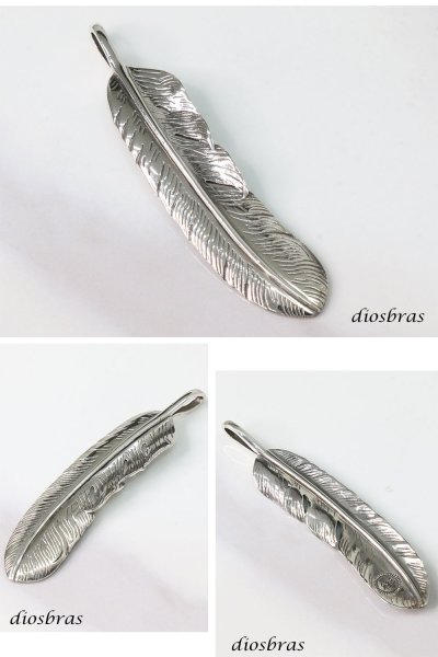 画像2: シルバー925素材 フェザー トップ フェザーネックレス ハンドメイドネックレス インディアンジュエリー ネイティブ シルバー925ペンダント フェザー イーグル  パーツ ネックレス メンズ レディース 特大 深堀り仕上げ (2)