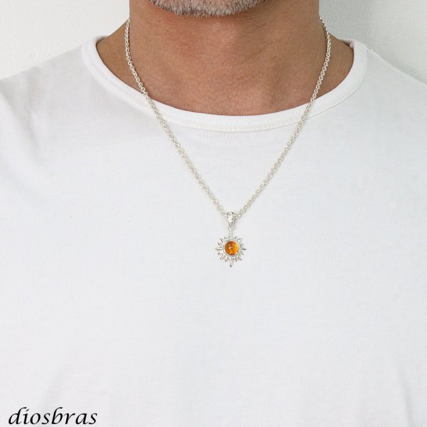 画像3: アンバー 琥珀 ペンダント太陽　サンマーク ドロップ ペンダント トップ 存在感のある琥珀ペンダント ナバホ パワーストーン インディアンジュエリー  シルバー925 フェザーネックレス ネックレス メンズ レディース  (3)