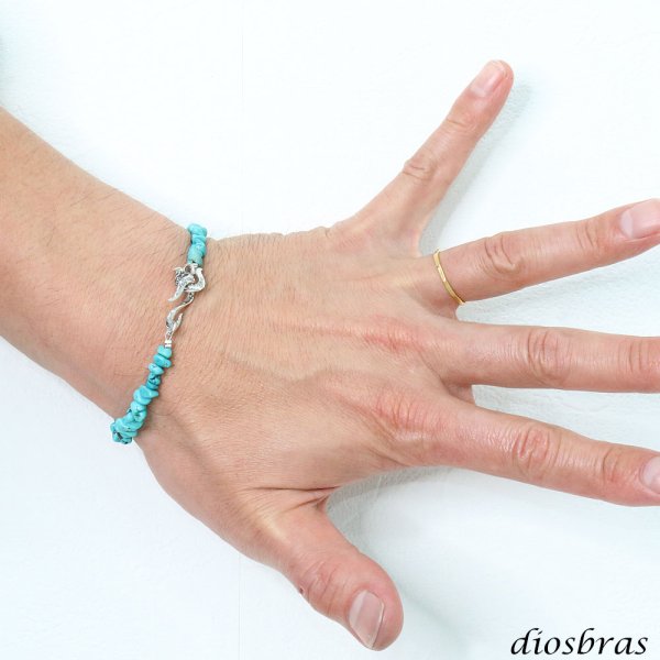 画像8: diosbras-ディオブラス ターコイズ 馬蹄 ホースシュー フェザー ブレスレット ブレス メンズ ネイティブ  羽 ターコイズ オニキス シルバー９２５ チェーン さざれ石 メディスンホイール フェザー (8)