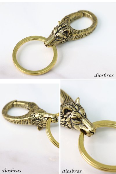 画像2: キーホルダー キーフック キーチェーン ゴールド  ウルフ  狼 真鍮  ブラス  キーホルダー (2)