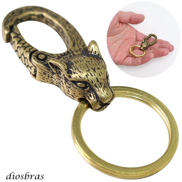 画像1: キーホルダー キーフック キーチェーン ゴールド  チーター 黒ヒョウ ヒョウ 真鍮  ブラス  キーホルダー (1)