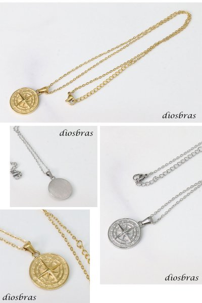 画像4: 羅針盤　ペンダント 航海 クロス  ペンダント ステンレス ゴールド　シルバー トップ  ネックレス メイン ペンダントトップ マリア ネックレス メダイ ステンレスチェーンセット (4)