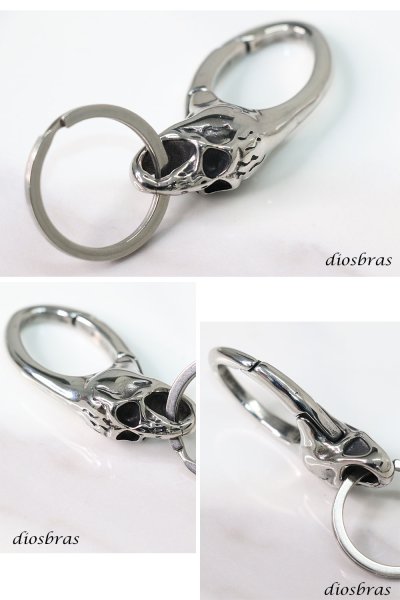 画像2: キーホルダー キーフック キーチェーン  シルバー   スカル ドクロ 骸骨 髑髏  亜鉛合金製 キーホルダー (2)
