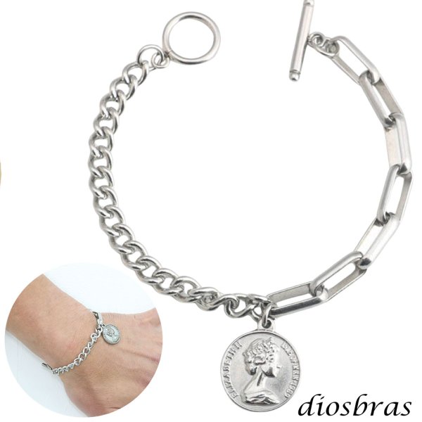 画像1: ブレスレット マンテル ステンレス エリザベスコイン  316L サージカルステンレス プレーン ステンレスブレスレット  シルバーブレスレット ゴールド シルバー 喜平　長あずき　小豆チェーン   メンズ レディース  シルバー　シルバー925 (1)