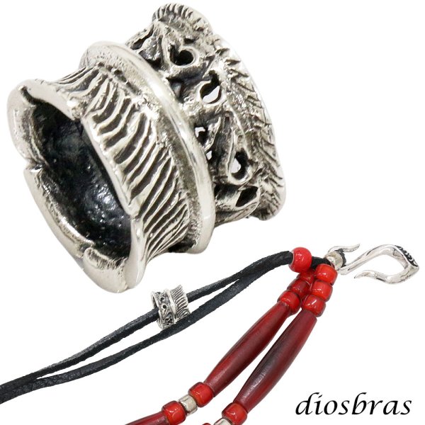 画像1: フェザー アラベスク ビーズ シルバー シルバー925 ビーズ アクセサリー ハンドメイド パーツ イーグル 羽根 フェザー アラベスク トライバル 唐草 縦9.5mm 直径12.5mm 穴径3mm   メール便全国送料無料 (1)