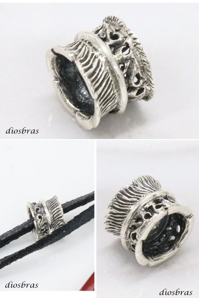 画像2: フェザー アラベスク ビーズ シルバー シルバー925 ビーズ アクセサリー ハンドメイド パーツ イーグル 羽根 フェザー アラベスク トライバル 唐草 縦9.5mm 直径12.5mm 穴径3mm   メール便全国送料無料 (2)