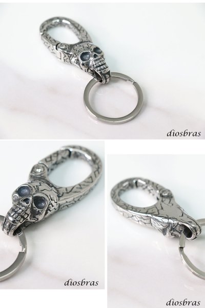 画像2: キーホルダー キーフック キーチェーン  シルバー  スカル ドクロ 骸骨 髑髏   亜鉛合金製 キーホルダー (2)