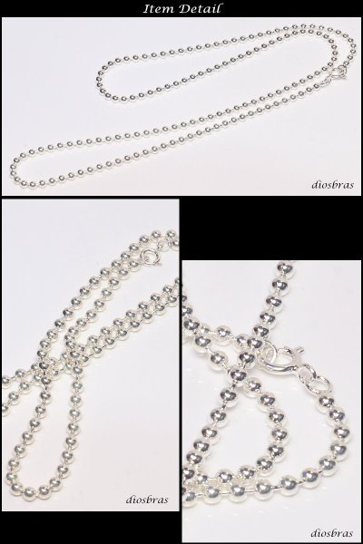 画像3: シルバー 925 ボールチェーン 3mm 50cm 幅3mm  ネックレス チェーン シルバー925 SILVER Necklace chain 銀 鎖 首飾り フィガロ メール便無料  ギフトOK  シルバー925チェーン シルバーネックレスチェーン (3)