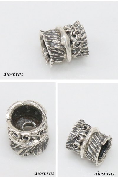 画像2: フェザー アラベスク ビーズ シルバー シルバー925 ビーズ アクセサリー ハンドメイド パーツ イーグル 羽根 フェザー アラベスク トライバル 唐草 縦9.5mm 直径8,7mm 穴径3mm  メール便全国送料無料 (2)