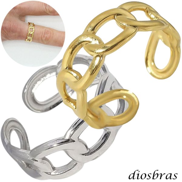 画像1: ステンレス  リング チェーン フリーサイズ 喜平 リング シルバー 金属アレルギー対応 光沢 ゴールド 金 リング アクセサリー メンズ レディース (1)